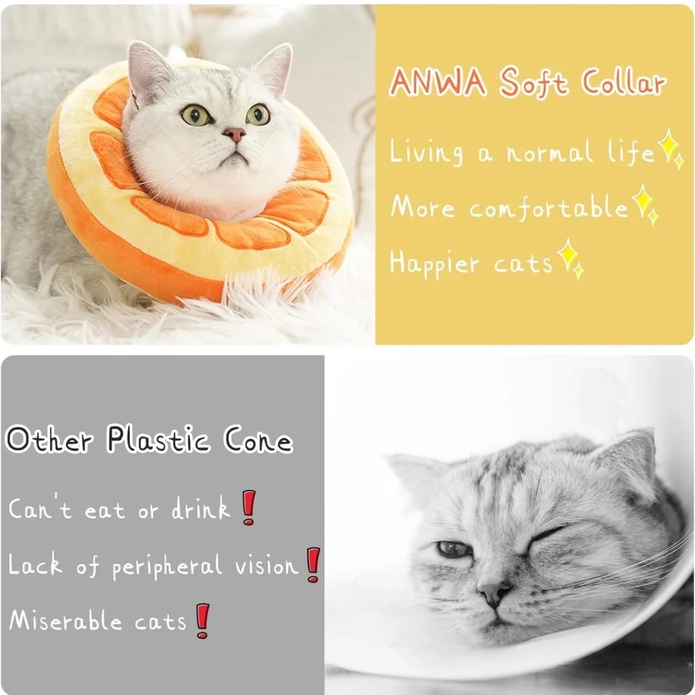 ANWA Adjustable Cat Cone Collar Soft, Cute Cat Recovery Collar New Size Medium